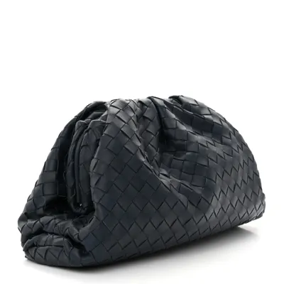 Bottega Veneta Maxi Intrecciato The Pouch Oversized Clutch Deep Blue Nappa Leather