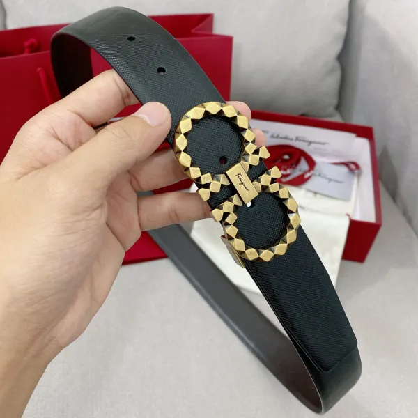 Ferragamo Men's Sharp Double Gancini Buckle Reversible Belt In Black/Coffee Saffiano Calfskin With Gold/Silver Hardware 35mm - Image 6