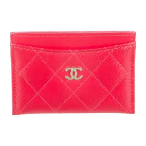Chanel Small Classic Card Holder Red Quilted Lambskin Leather Gold Hardware