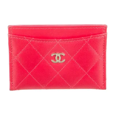 Chanel Small Classic Card Holder Red Quilted Lambskin Leather Gold Hardware