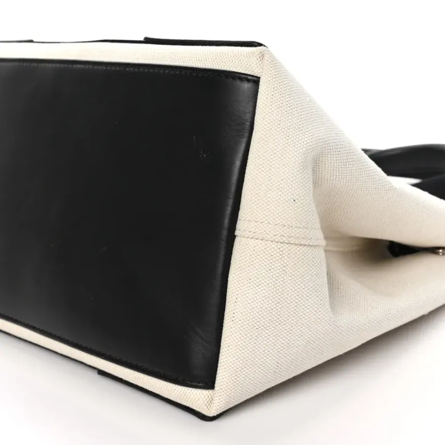 Balenciaga Small Navy Cabas Natural/Black Cotton Canvas