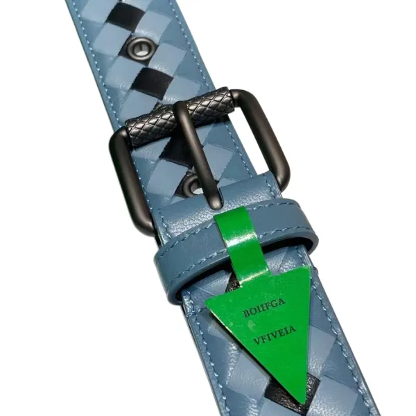 Bottega Veneta Men's Square Buckle Intrecciato Belt In Multicolor Calfskin With Silver/Matte Gun Black Hardware 35mm - Image 4