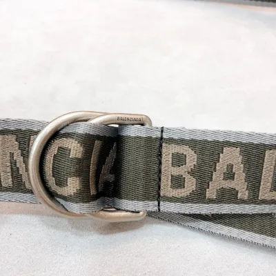 Balenciaga Men's D Ring Belt In Balenciaga Grey/Green Webbing With Silver Hardware 40mm
