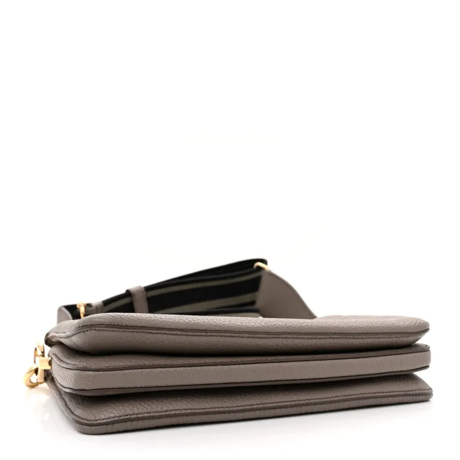 Prada Mini Soft Zippered Shoulder Bag Clay Grey Vitello Daino Leather Gold Hardware