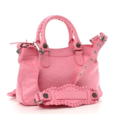 Balenciaga Mini Neo Cagole Shoulder Bag Candy Pink Agneau Arena Leather Silver Hardware