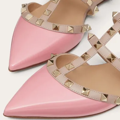 VALENTINO Pink patent leather studded Muller shoes