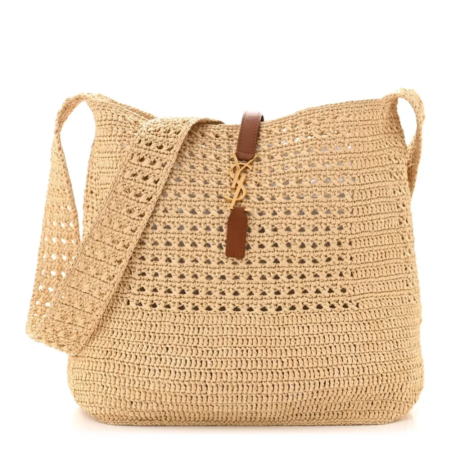 Saint Laurent Medium Hobo Naturale Monogram Raffia Aged Gold Hardware