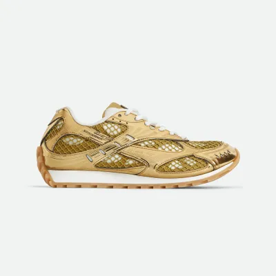 Bottega Veneta Orbit Sneakers In Gold/White Technical Fabric And Mesh Lace-Up Sneaker
