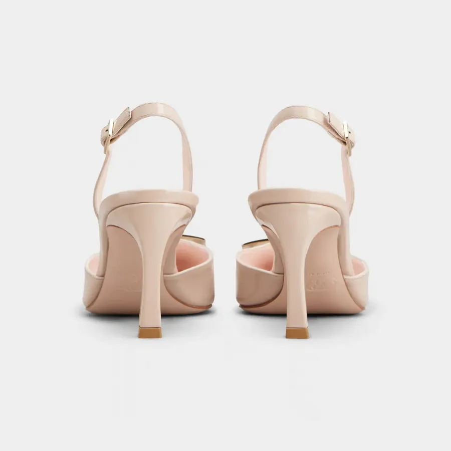 Roger Vivier Trompette Slingback Pumps High Heels In Pink Patent Leather With Metal Buckle (Heel Height 7cm)