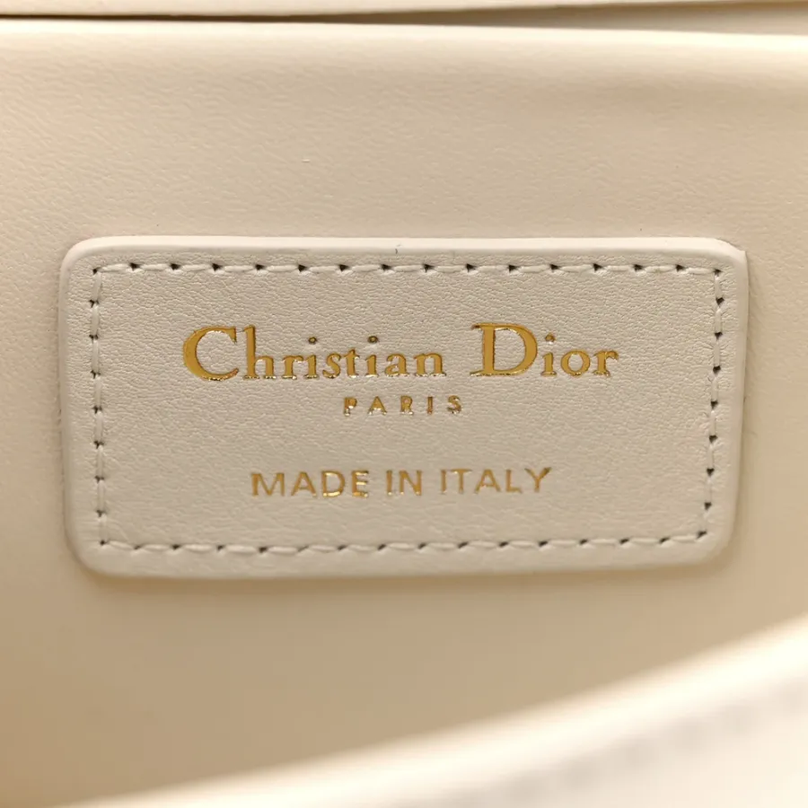 Dior Small Montaigne 30 East-West Chain Flap Bag Off White Grained Calfskin Leather Gold Hardware