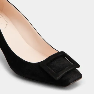 Roger Vivier Trompette Pumps High Heels In Black Suede With Suede Metal Buckle (Heel Height 7cm)