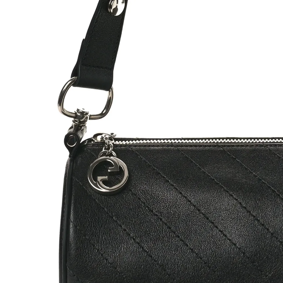 Gucci Mini Diagonal Stitched Blondie Barrel Shoulder Bag Black Sakai Be Green Calfskin Leather Silver Hardware