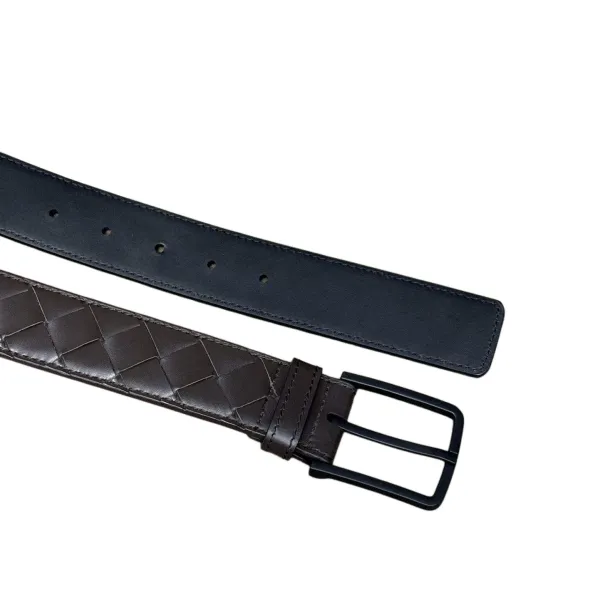 Bottega Veneta Men's Square Buckle Intrecciato Belt In Black/Coffee/Blue/Grey Calfskin With Black Hardware 35mm - Image 9