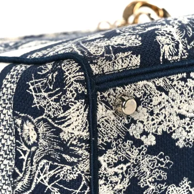 Dior Medium Toile De Jouy Lady D-Lite Blue Embroidered Canvas Gold Hardware