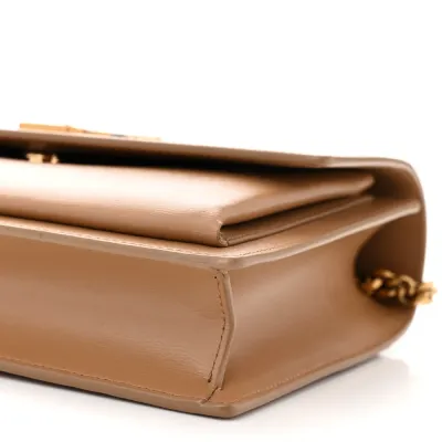 Saint Laurent Medium Sunset Satchel Natural Tan Smooth Monogram Calfskin Leather Gold Hardware