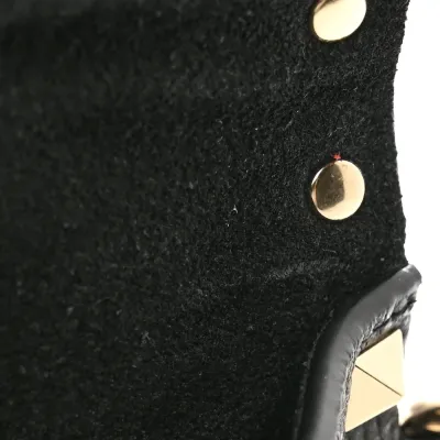 Valentino Garavani Medium Rockstud Envelope Flat Wristlet Pouch Black Pebbled Calfskin Leather Light Gold Hardware