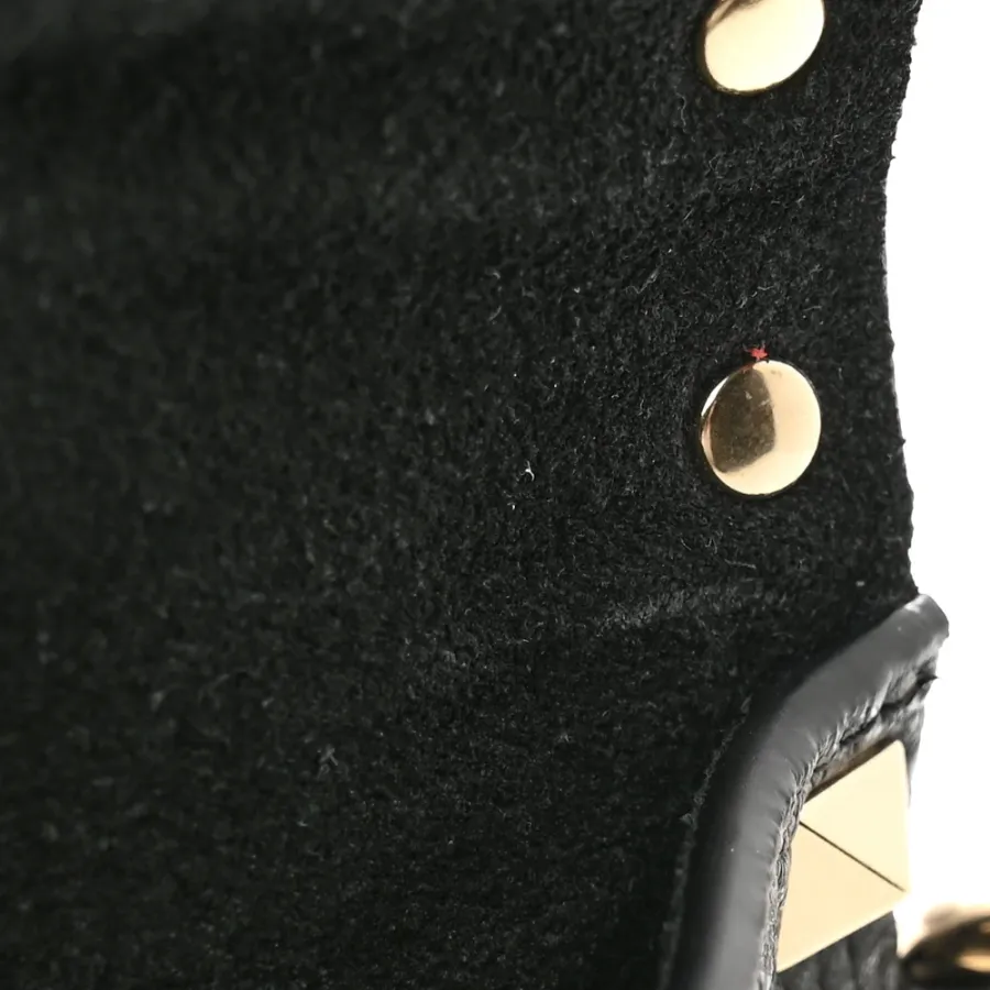 Valentino Garavani Medium Rockstud Envelope Flat Wristlet Pouch Black Pebbled Calfskin Leather Light Gold Hardware