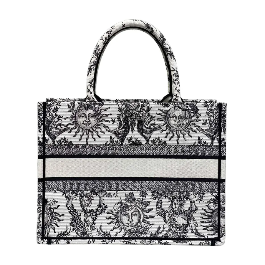 Dior Medium Dior Book Tote White Black/Navy Blue Soleil Embroidered Canvas
