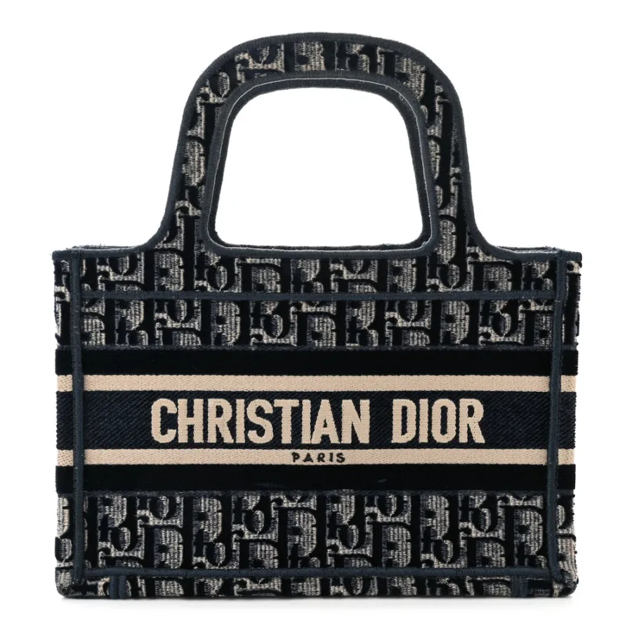 Dior Mini Book Tote Blue Velvet Oblique Embroidered