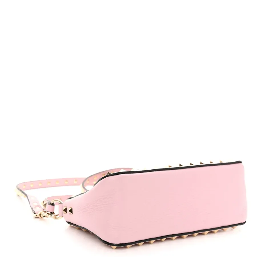 Valentino Garavani Small Rockstud Flip Lock Shoulder Bag Water Rose Pebbled Calfskin Leather Gold Hardware