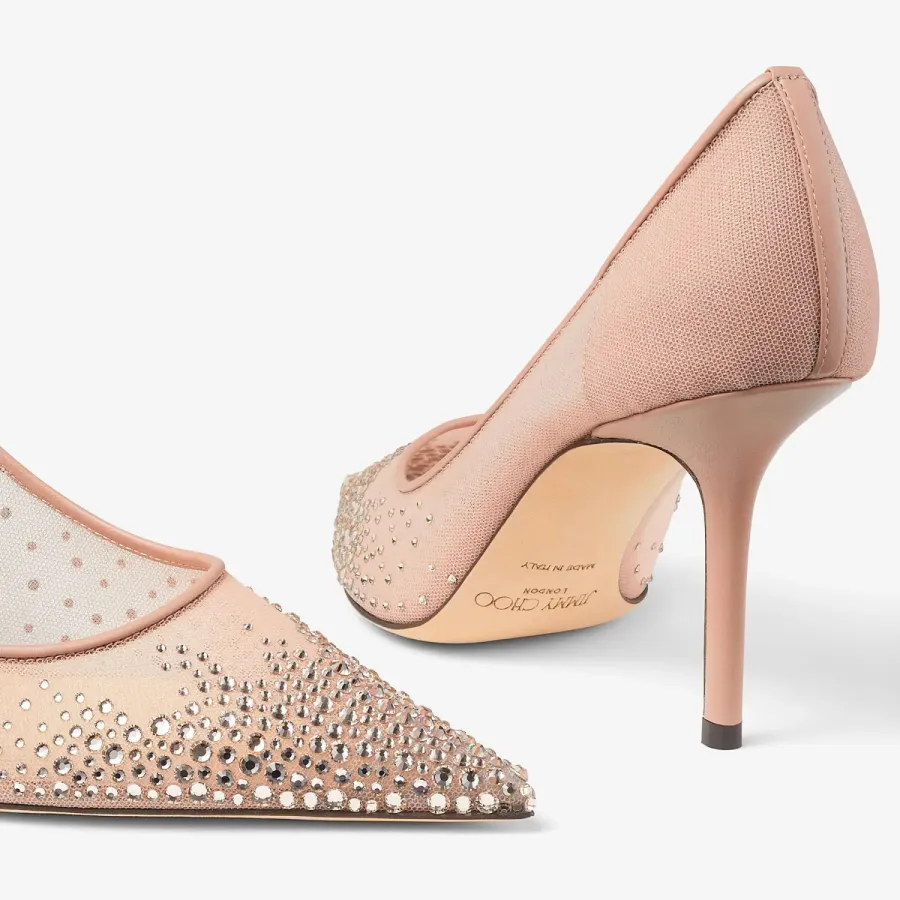JIMMY CHOO Crystal ballet pink mesh pointed heels