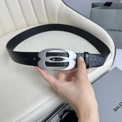 Balenciaga Men's Unity Belt In Black Embossed Crocodile Calfskin With Gold/Silver Hardware 35mm