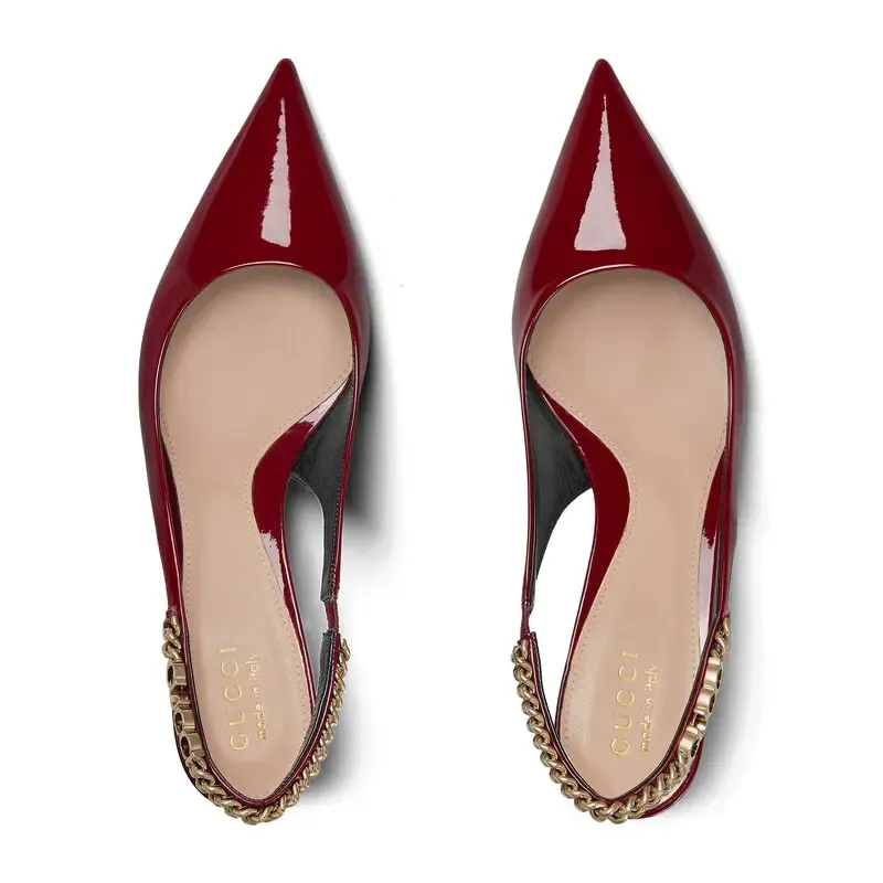 Gucci red patent leather pointed heels high heels shoes Rear lace up high heels