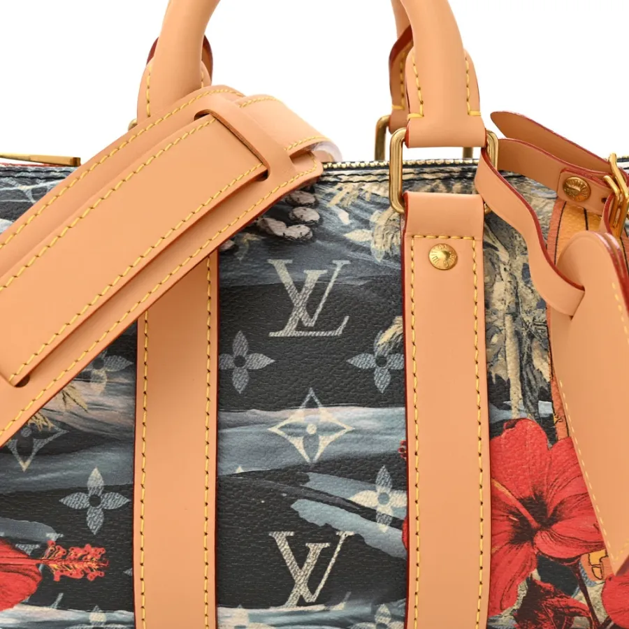 Louis Vuitton Surfin Keepall Bandouliere 25 Navy Blue Monogram Canvas Gold Hardware