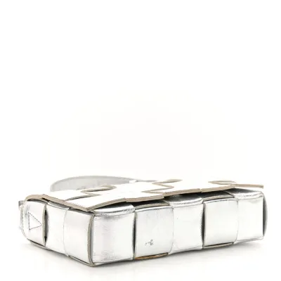 Bottega Veneta Maxi Intrecciato Cassette Crossbody Bag Metallic Silver Lambskin Leather