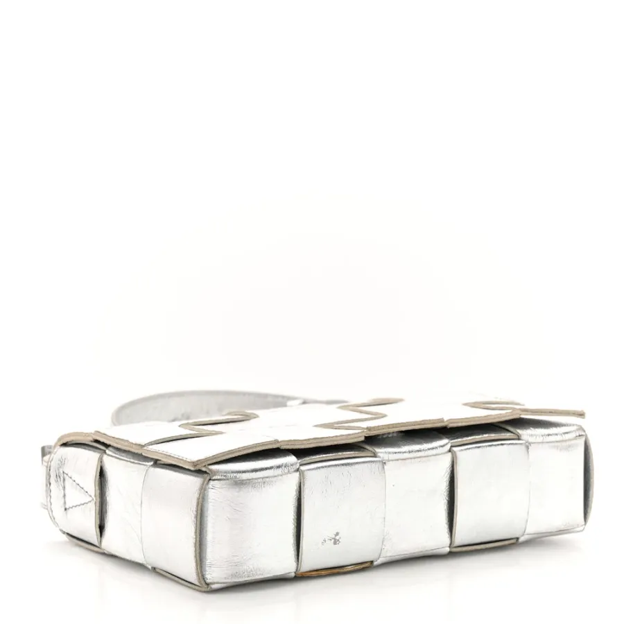 Bottega Veneta Maxi Intrecciato Cassette Crossbody Bag Metallic Silver Lambskin Leather