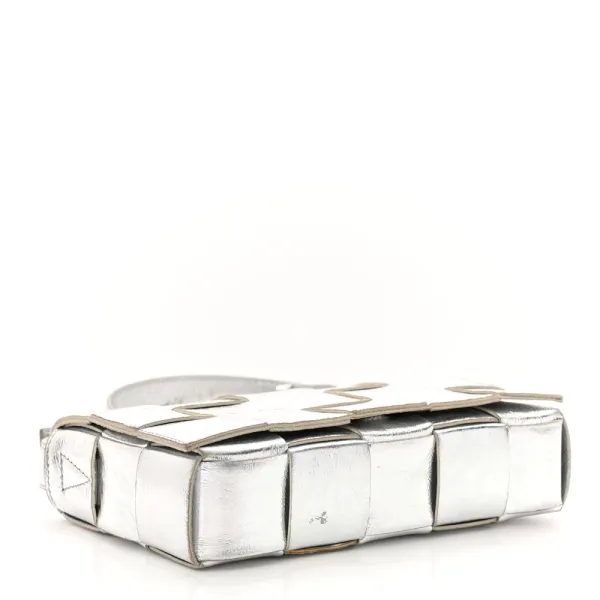 Bottega Veneta Maxi Intrecciato Cassette Crossbody Bag Metallic Silver Lambskin Leather - Image 6