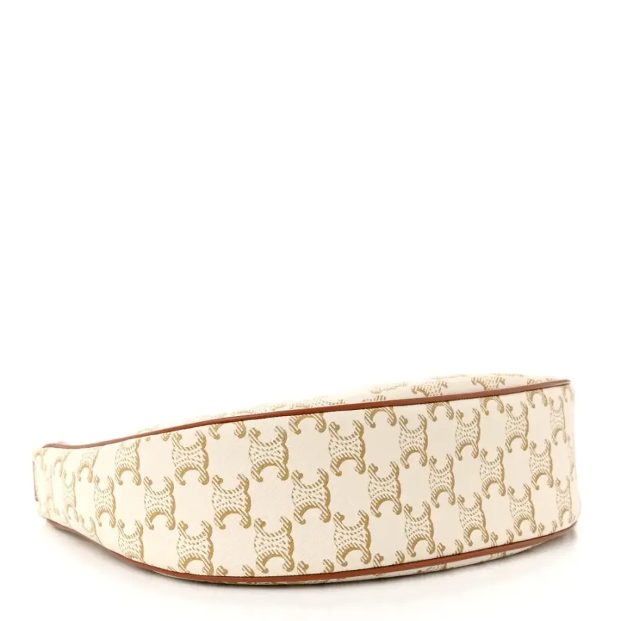 Celine Small Ava Triomphe Shoulder Bag White Canvas & Calfskin Leather Gold Hardware $430