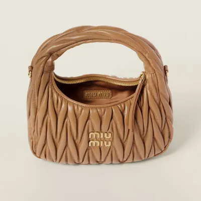 Miu Miu Wander Matelassé Quilted Lambskin Leather handbag Light Brown Crossbody Bags