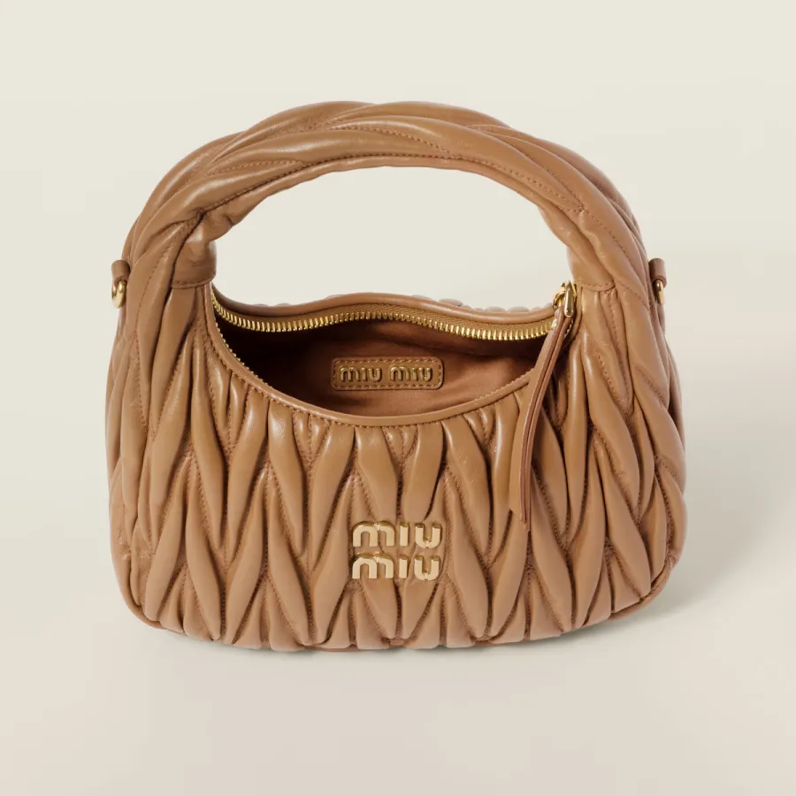 Miu Miu Wander Matelassé Quilted Lambskin Leather handbag Light Brown Crossbody Bags