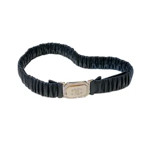 Chanel 23S Women's Crystal Rectangle Buckle Elastic Belt In Black Calfskin With Light Gold Hardware 30mm