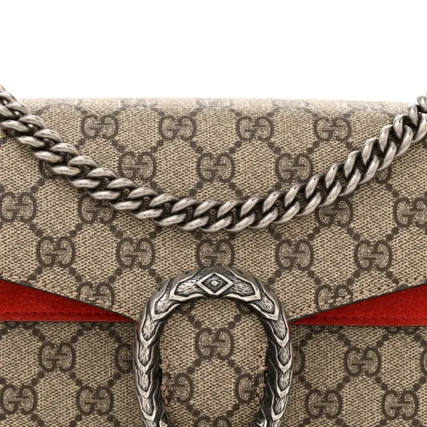 Gucci Small Dionysus Shoulder Bag Red GG Supreme Monogram Coated Canvas Aged Silver Hardware - Image 8