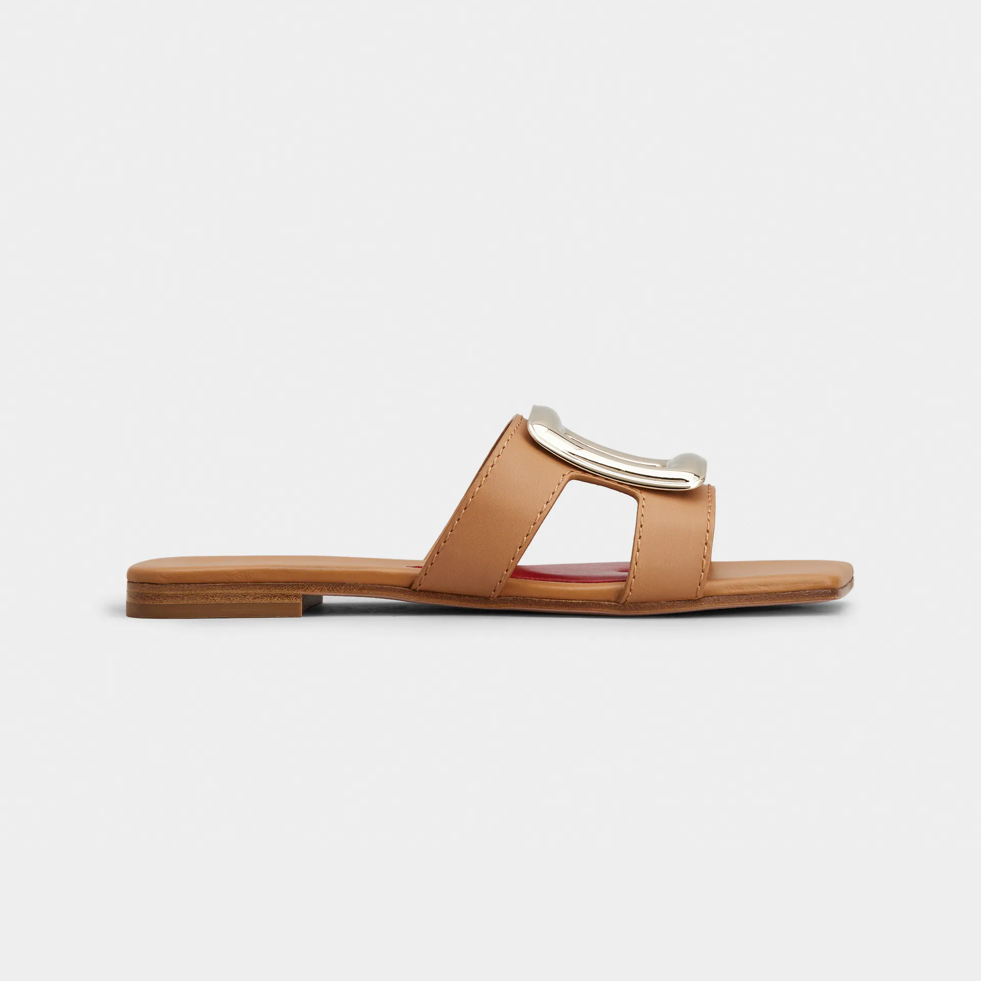 Roger Vivier Viv' By The Sea Mules Flats Em Couro Laranja Com Fivela De Metal