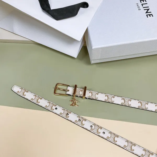 Celine Elegant Charm Belt In White/Black/Pink/Champagne Gold/Brown Taurillon Leather With Gold Hardware 18mm - Image 4