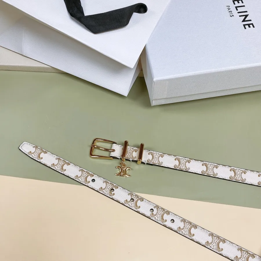 Celine Elegant Charm Belt In White/Black/Pink/Champagne Gold/Brown Taurillon Leather With Gold Hardware 18mm