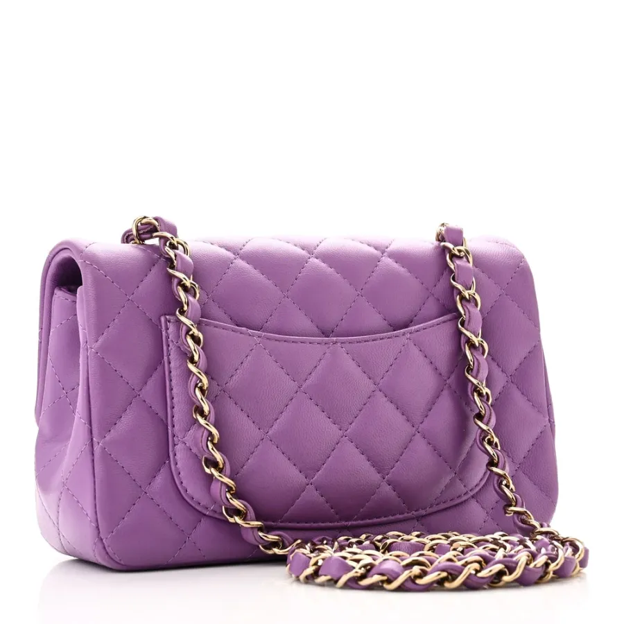 Chanel Flap Mini Rectangular Purple Quilted Lambskin Leather Light Gold Hardware