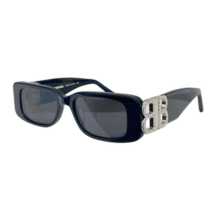 Óculos de armação quadrada Balenciaga preto prata/branco com diamantes Tamanho 51口18-130