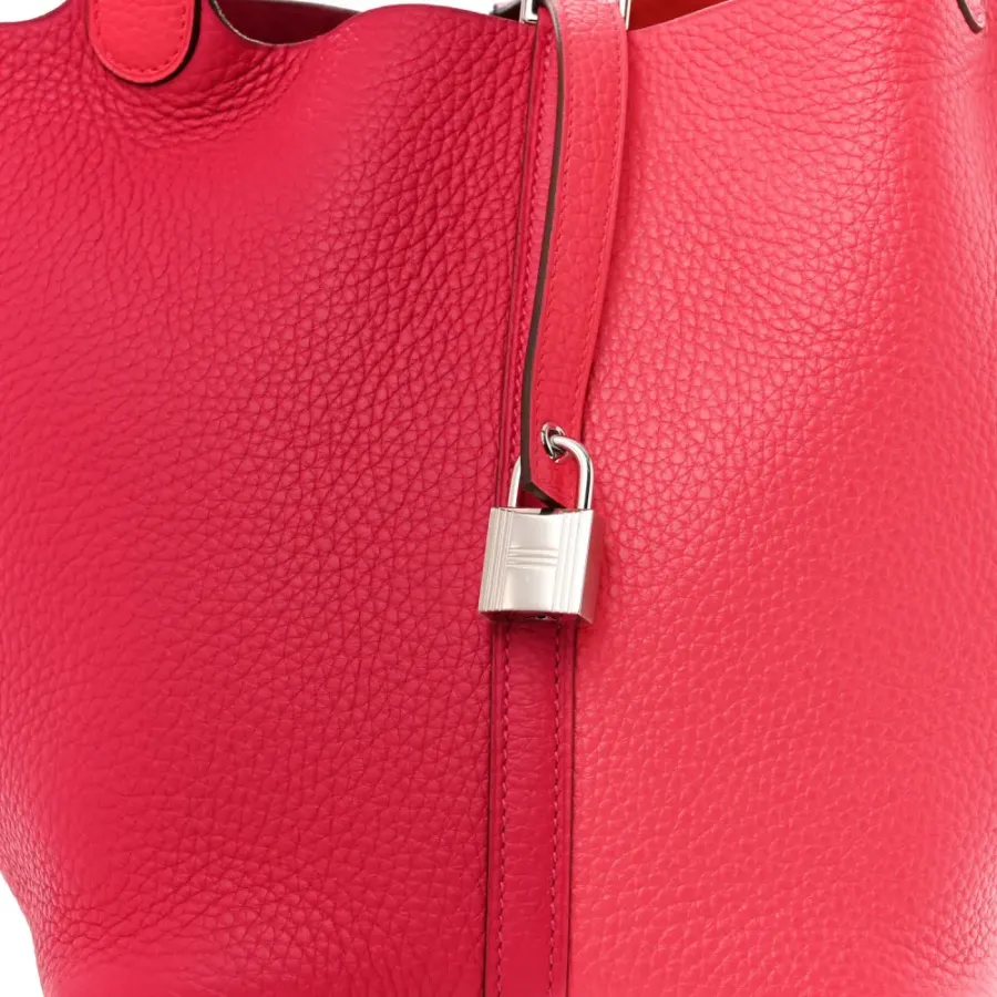 Hermès Casaque Picotin Lock 22 MM Rose Extrême / Rose Mexico / Rouge de Coeur Taurillon Clemence Leather Palladium Silver Hardware