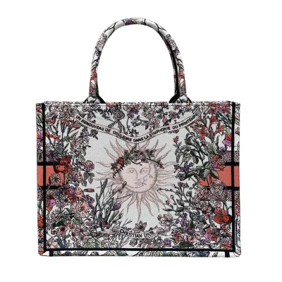 Dior Medium Dior Book Tote Ecru Multicolor 4 Saisons Printemps Soleil Embroidered Canvas
