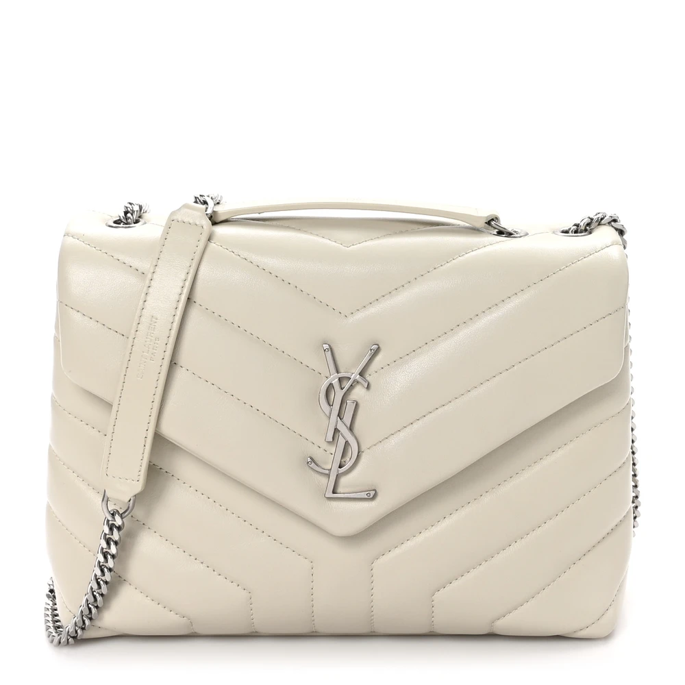 Saint Laurent Bolsa Pequena Loulou Chain Satchel Crema Soft Y-Acetinada Monograma em Couro Bezerro Hardware Dourado