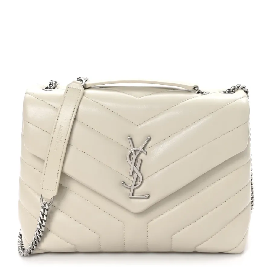 Saint Laurent Small Loulou Chain Satchel Crema Soft Y-Quilted Monogram Calfskin Leather Gold Hardware