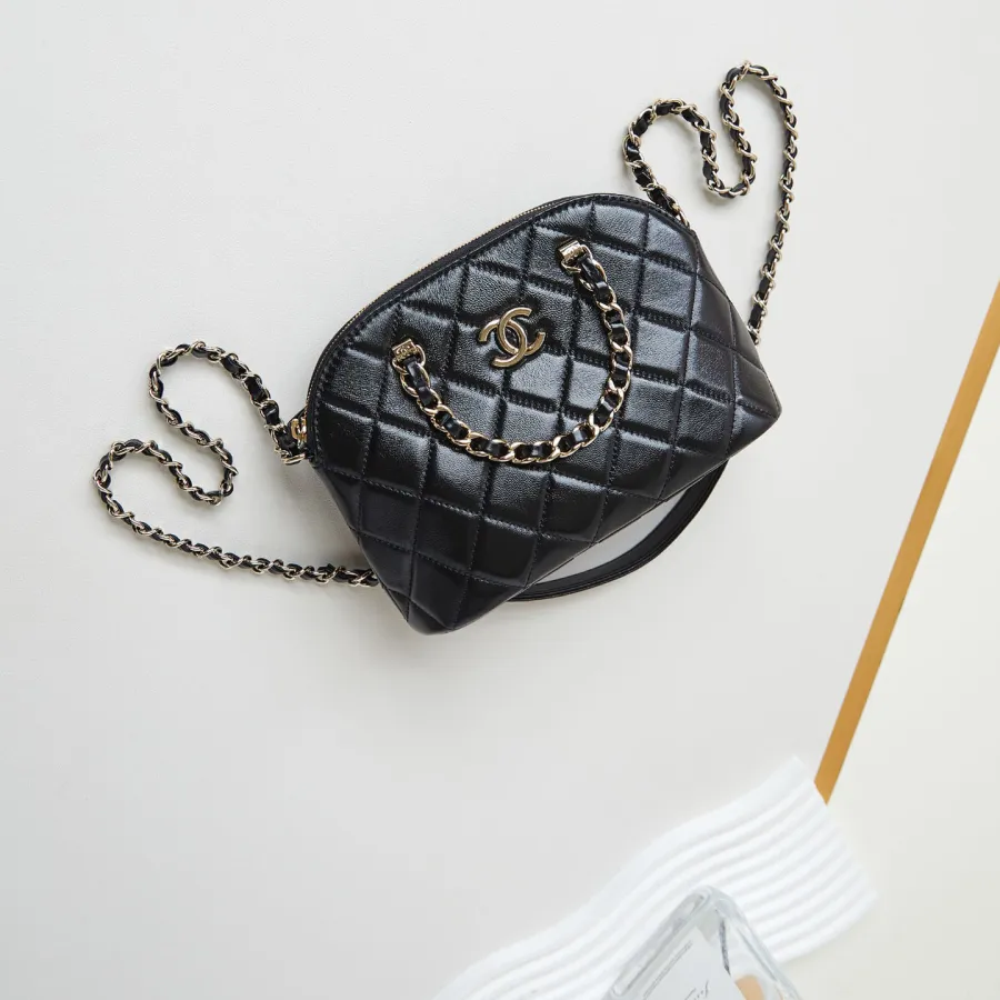 Chanel Black / Wine Red / Apricot color Quilted Lambskin Leather Crossbody Bags