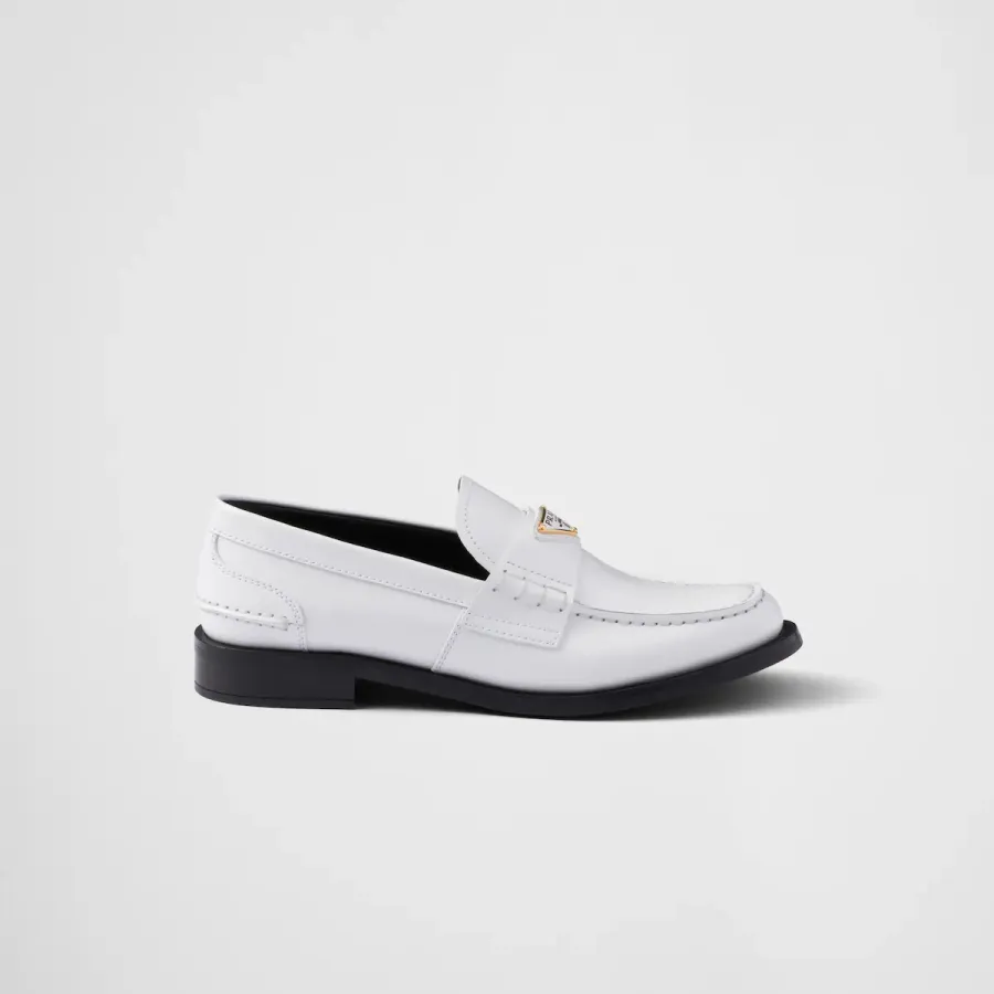 PRADA White shiny leather loafers