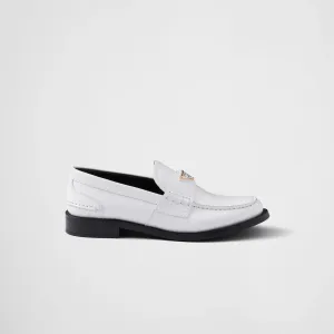 PRADA White shiny leather loafers