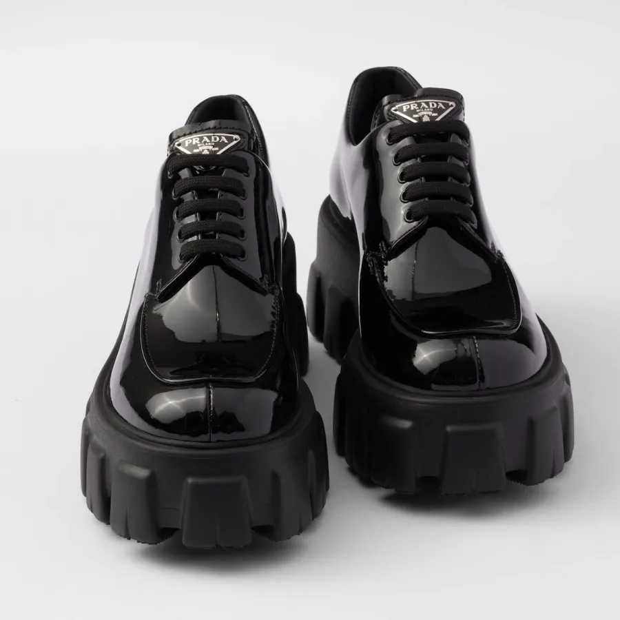 PRADA Black Monolith lacquered leather lace-up shoes