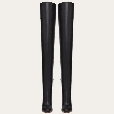 VALENTINO SIGNATURE Knee-high bovine leather boots (10.5 cm high heel)